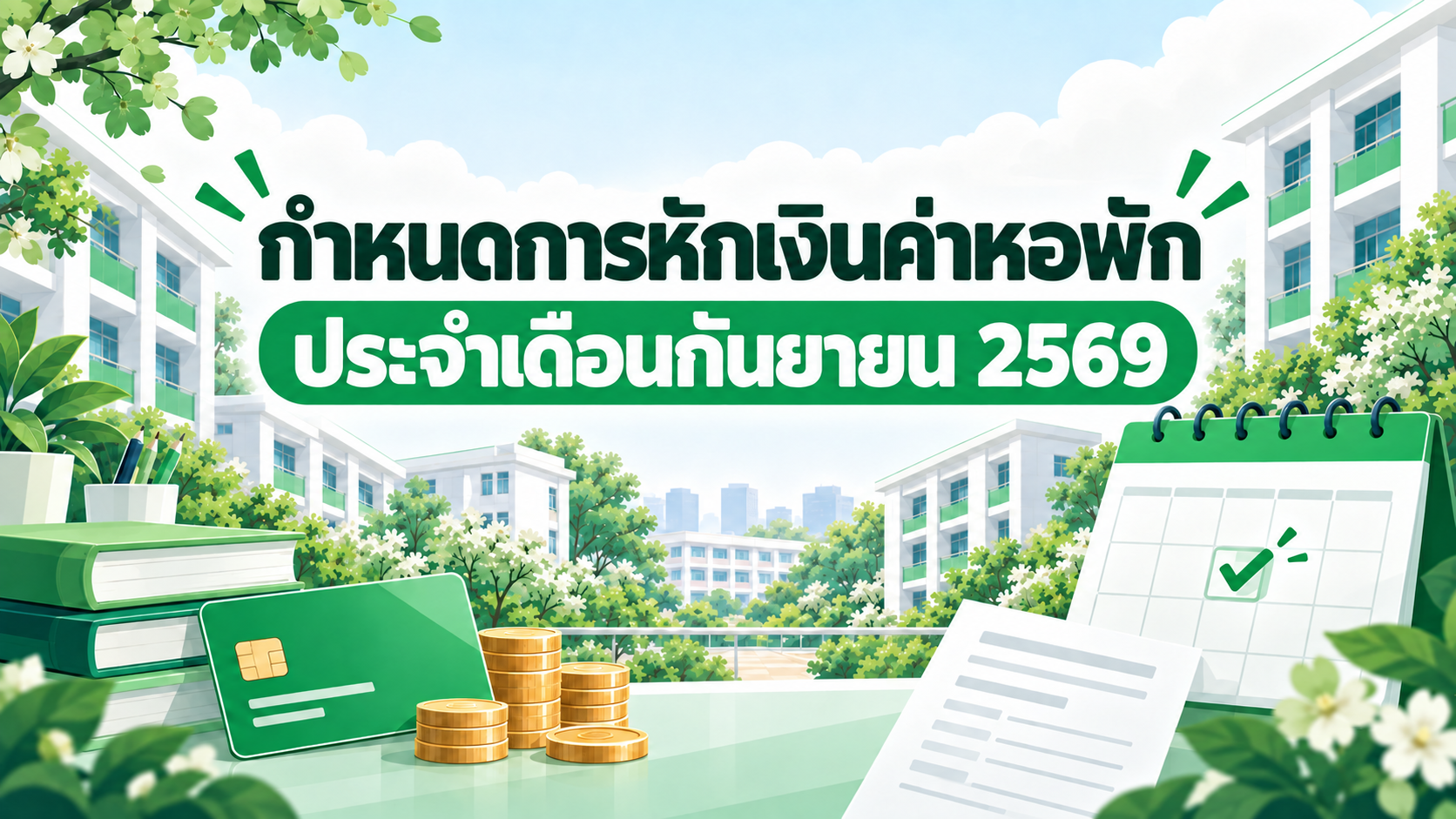 กำหนดการหักเงินค่าหอพัก ประจำเดือนกันยายน 2569